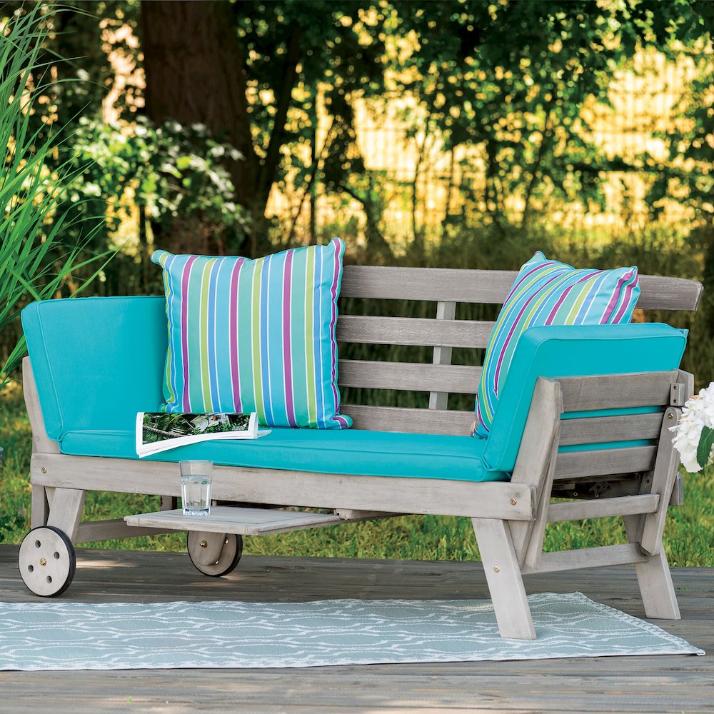 Kona Wood Modern Convertible Twin Daybed, Grey and Blue. Picture 4