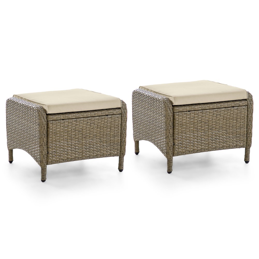 Alami Brown Faux Wicker Patio Ottomans (Set of 2). Picture 1