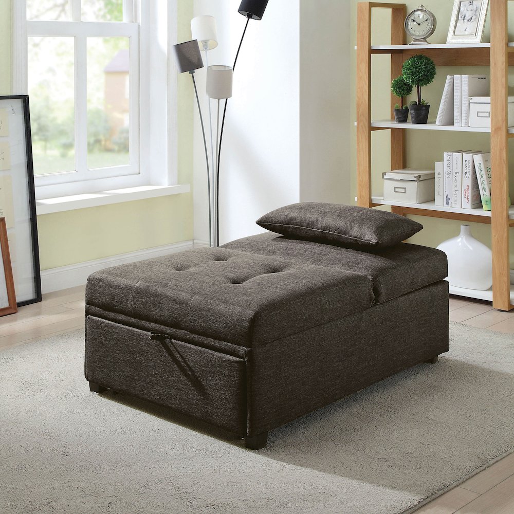 Lilian Contemporary Fabric Tufted Futon Ottoman in Dark Gray. Picture 3