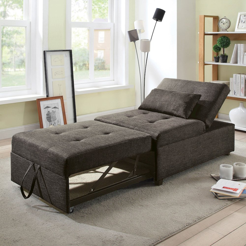 Lilian Contemporary Fabric Tufted Futon Ottoman in Dark Gray. Picture 4