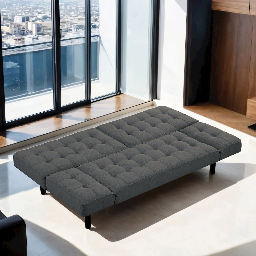 Sunith Wood Frame Fabric Futon Sofa Bed. Picture 4