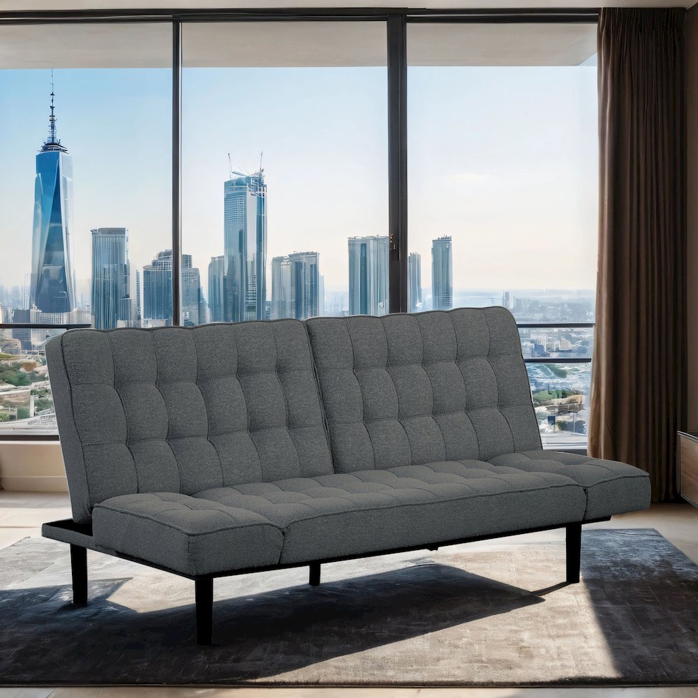 Sunith Wood Frame Fabric Futon Sofa Bed. Picture 5