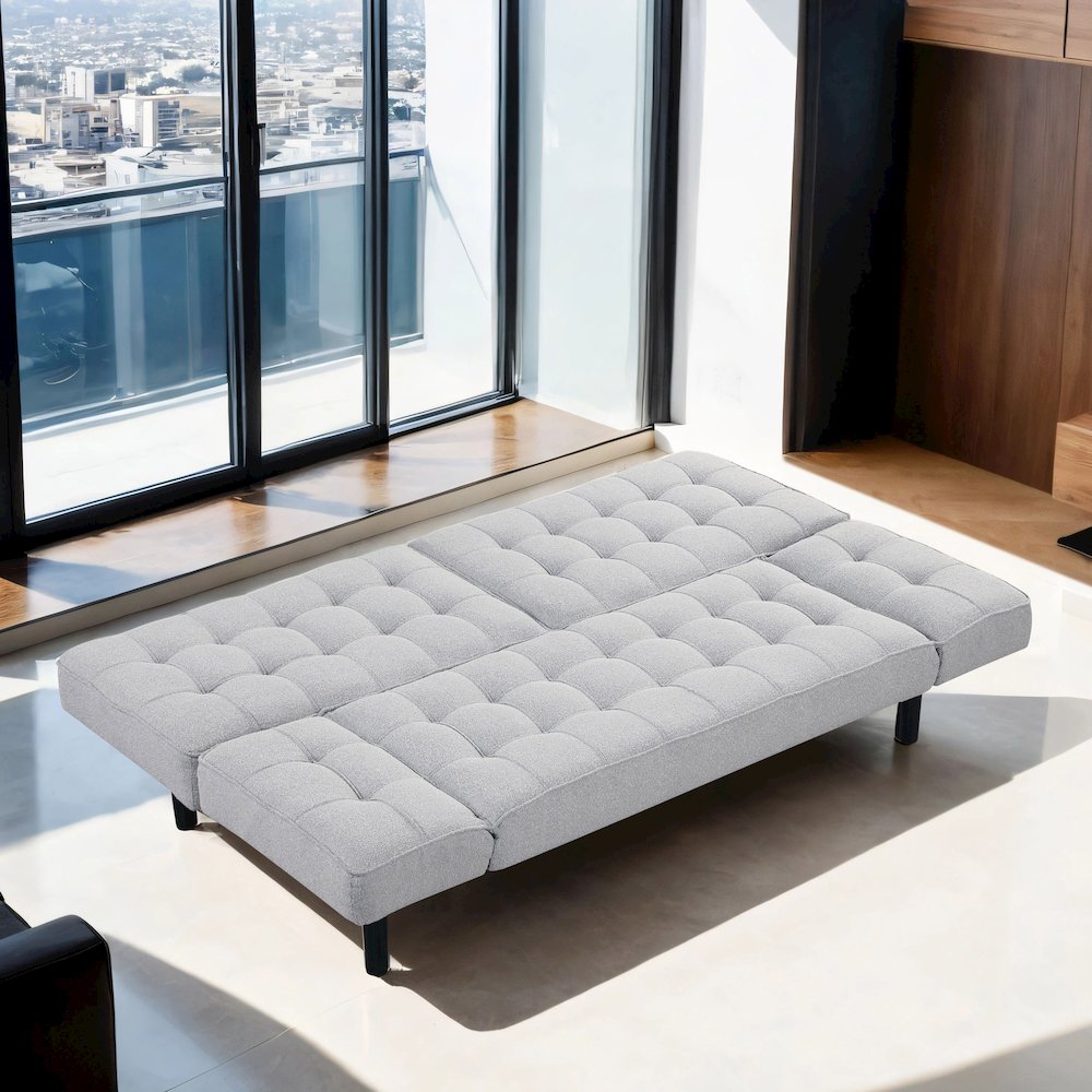 Sunith Wood Frame Fabric Futon Sofa Bed. Picture 4