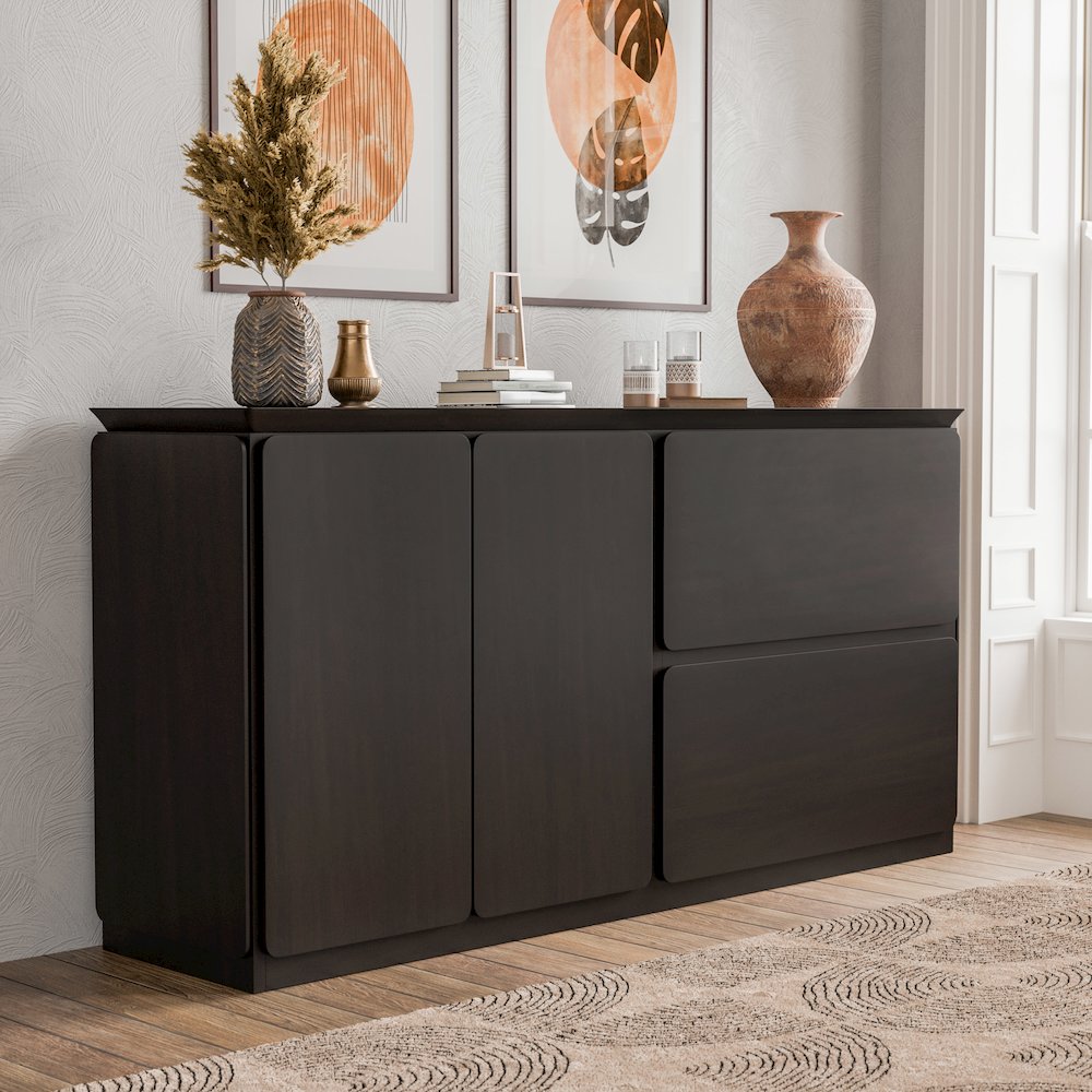 Tavion Black Solid Wood Dining Server. Picture 4