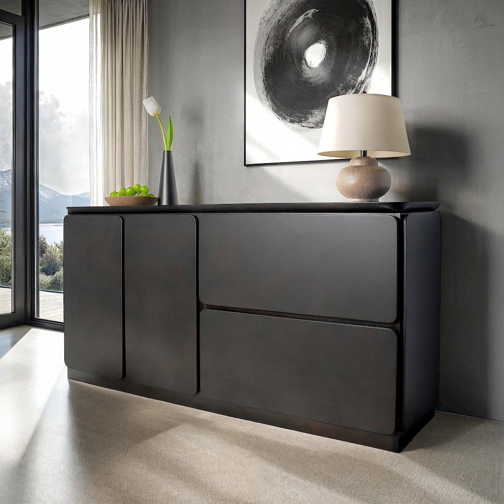 Tavion Black Solid Wood Dining Server. Picture 5