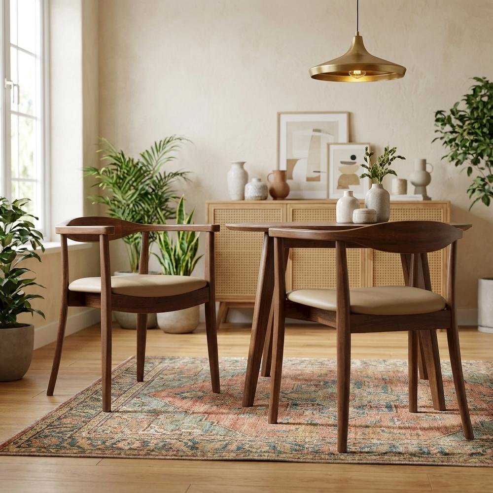 Rich Walnut Solid Wood Dining Chairs (Set of 2) with Comfortable Seating. Picture 2