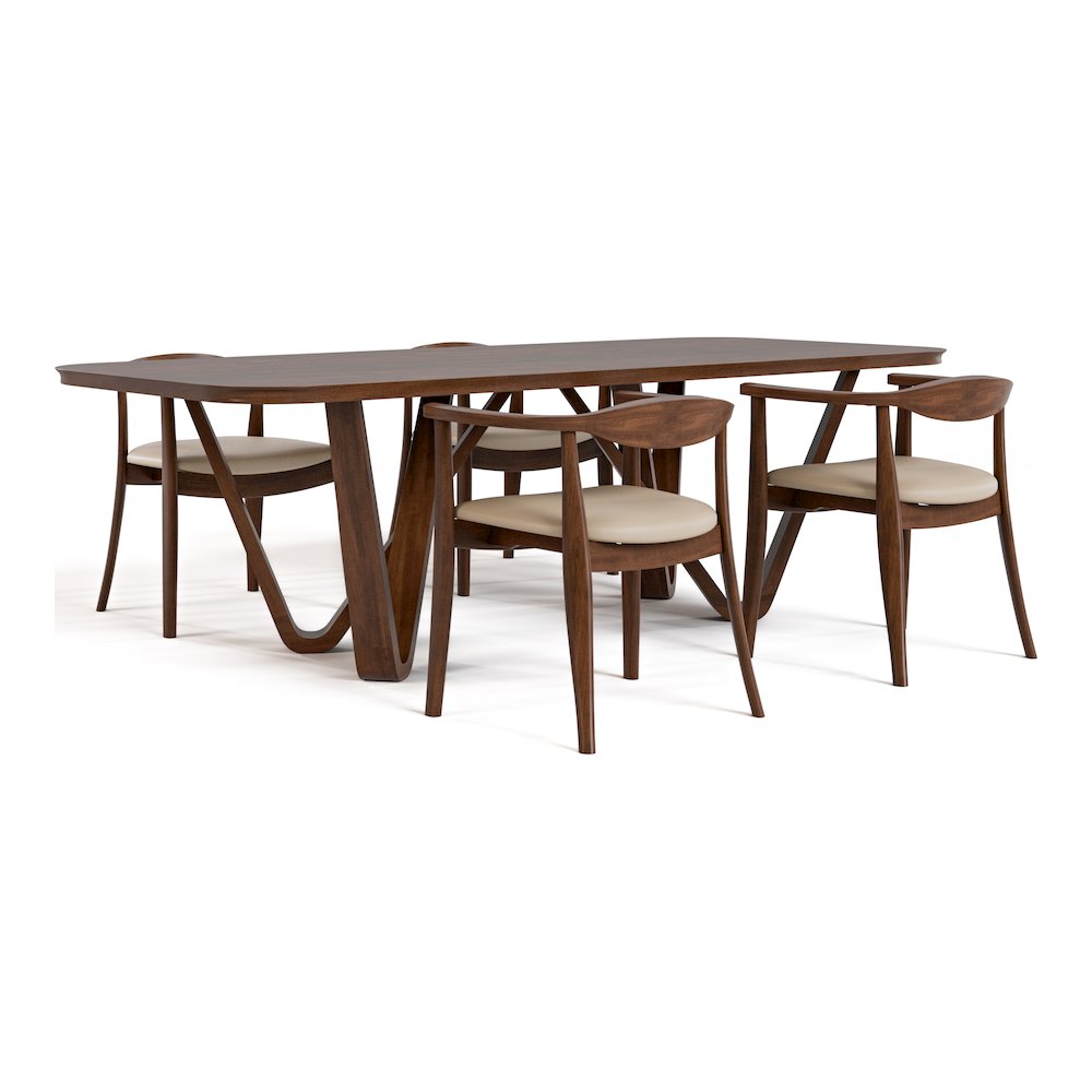 Ralmon 5-Piece Rich Walnut Solid Wood Dining Table Set. Picture 1