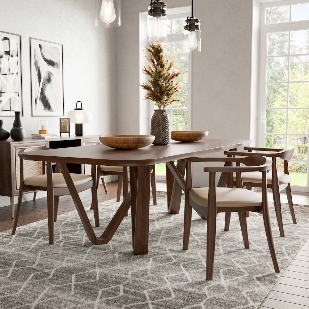 Ralmon 5-Piece Rich Walnut Solid Wood Dining Table Set. Picture 4
