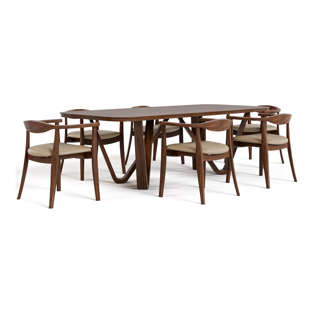 Ralmon 7-Piece Rich Walnut Solid Wood Dining Table Set. Picture 1