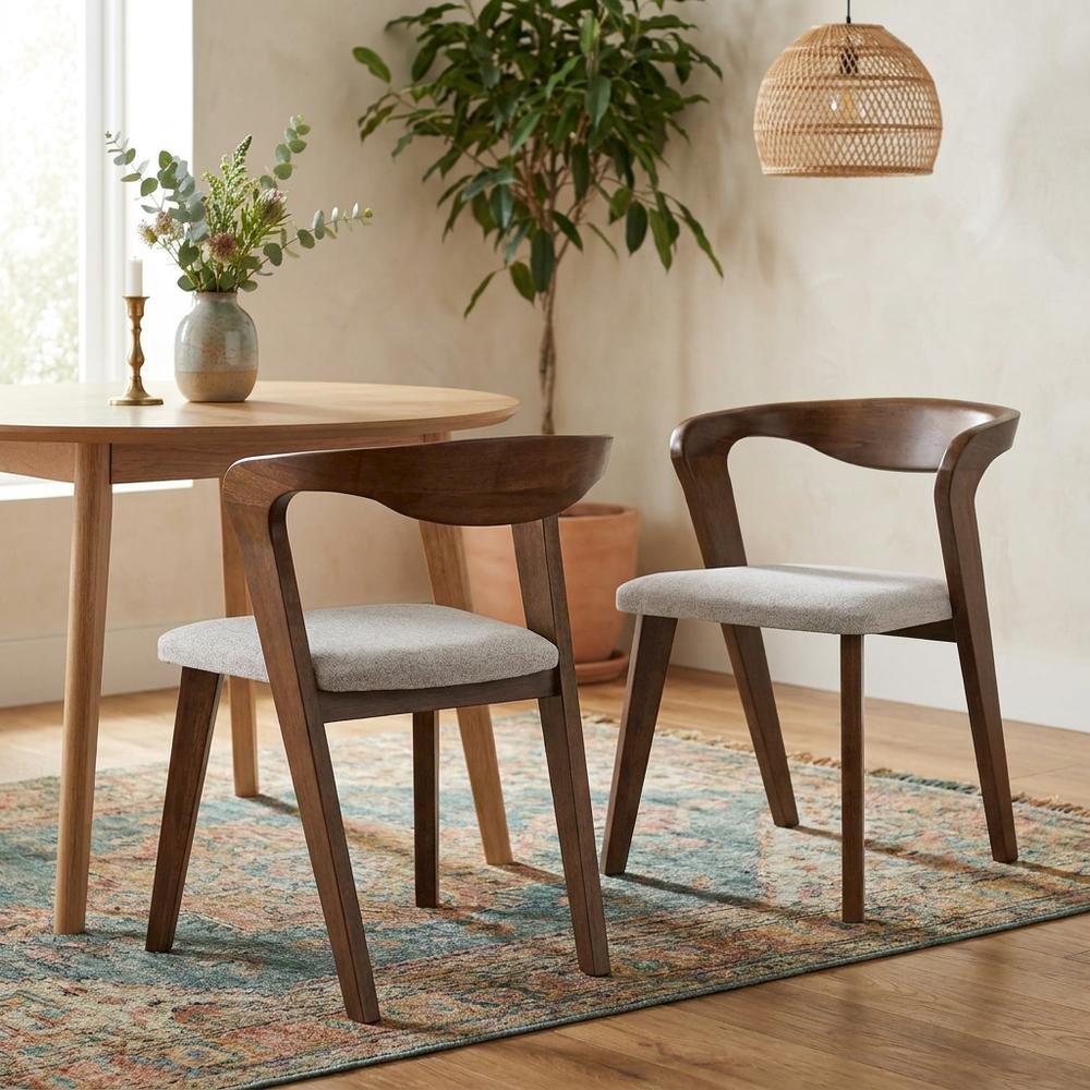 Rich Walnut Dining Chairs with Solid Wood Construction in Set of 2. Picture 2