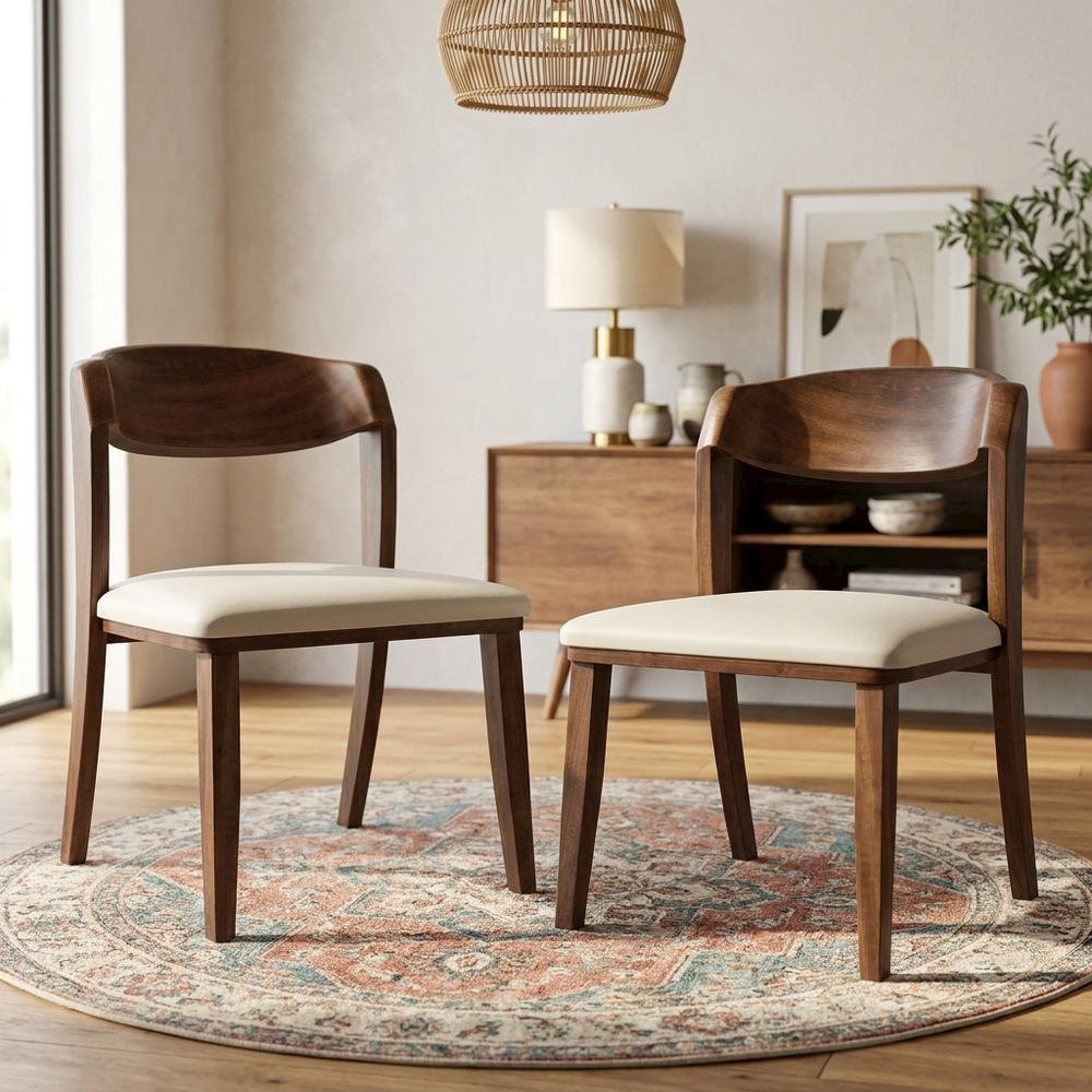 Rich Walnut Dining Chairs Set of 2 with Solid Wood Frame and Comfortable Seating. Picture 2