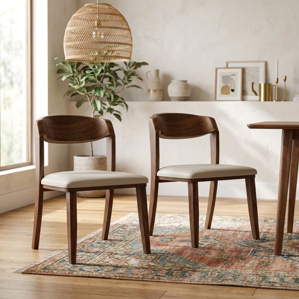 Rich Walnut Dining Chairs Set of 2 with Solid Wood Frame and Comfortable Seating. Picture 3