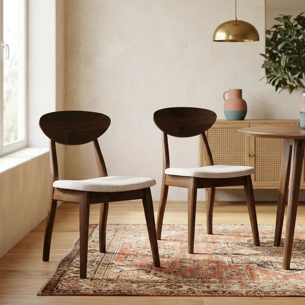 Rich Walnut Solid Wood Dining Chairs - Set of 2. Picture 3