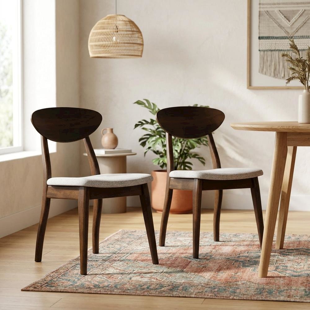 Rich Walnut Solid Wood Dining Chairs - Set of 2. Picture 2