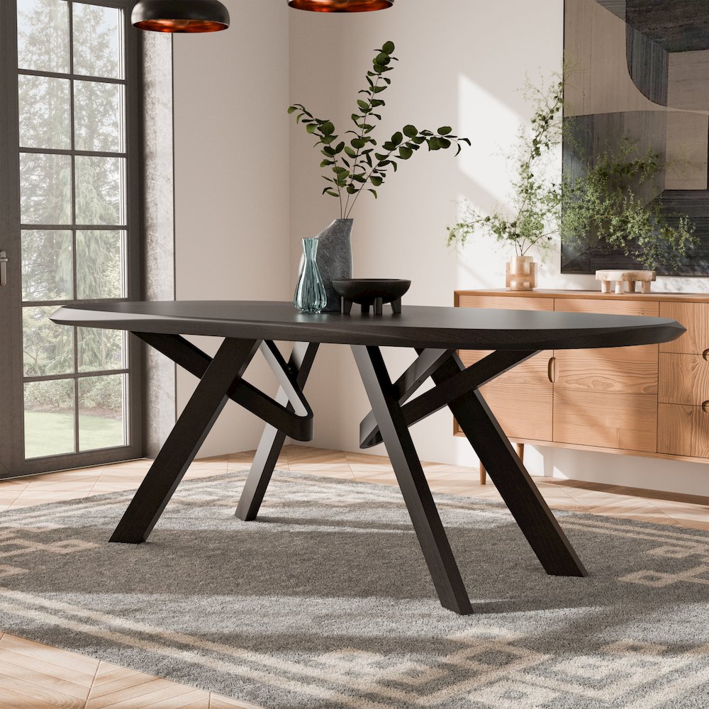 Pradan Solid Wood 3D Cuts Top Oval Dining Table. Picture 4