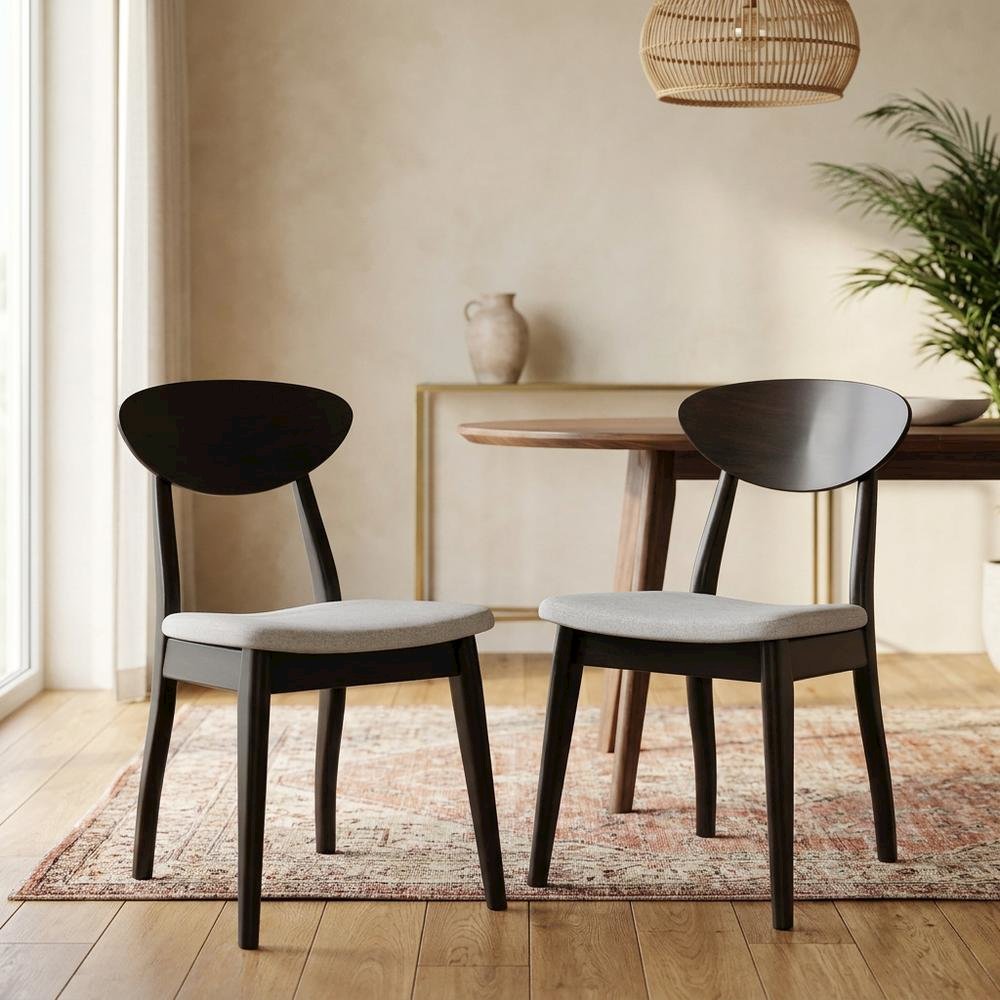 Black Wenge Dining Side Chairs Set of 2 with Solid Wood Design. Picture 2