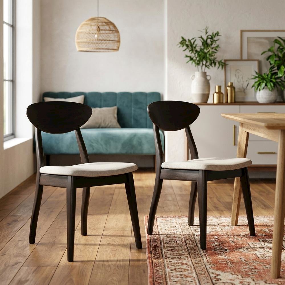 Black Wenge Dining Side Chairs Set of 2 with Solid Wood Design. Picture 3