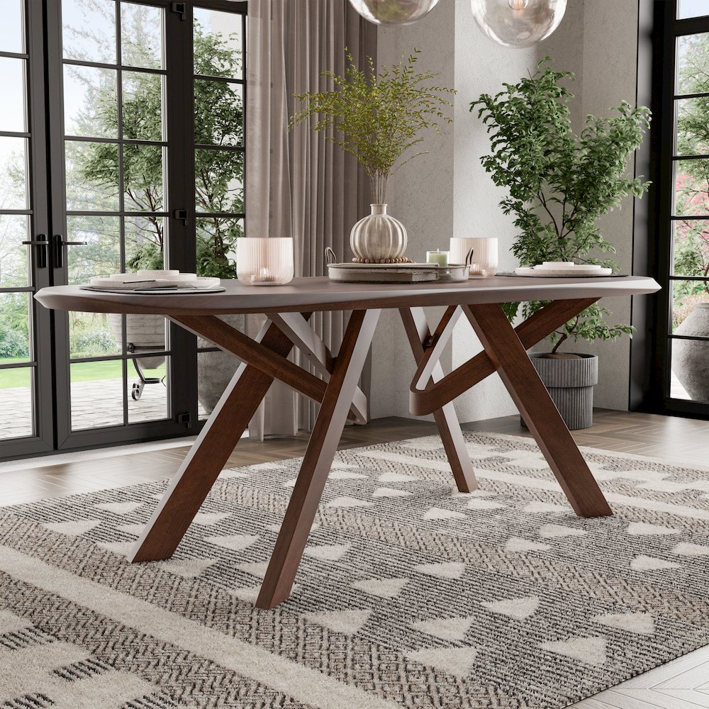 Pradan Solid Wood 3D Cuts Top Oval Dining Table. Picture 4