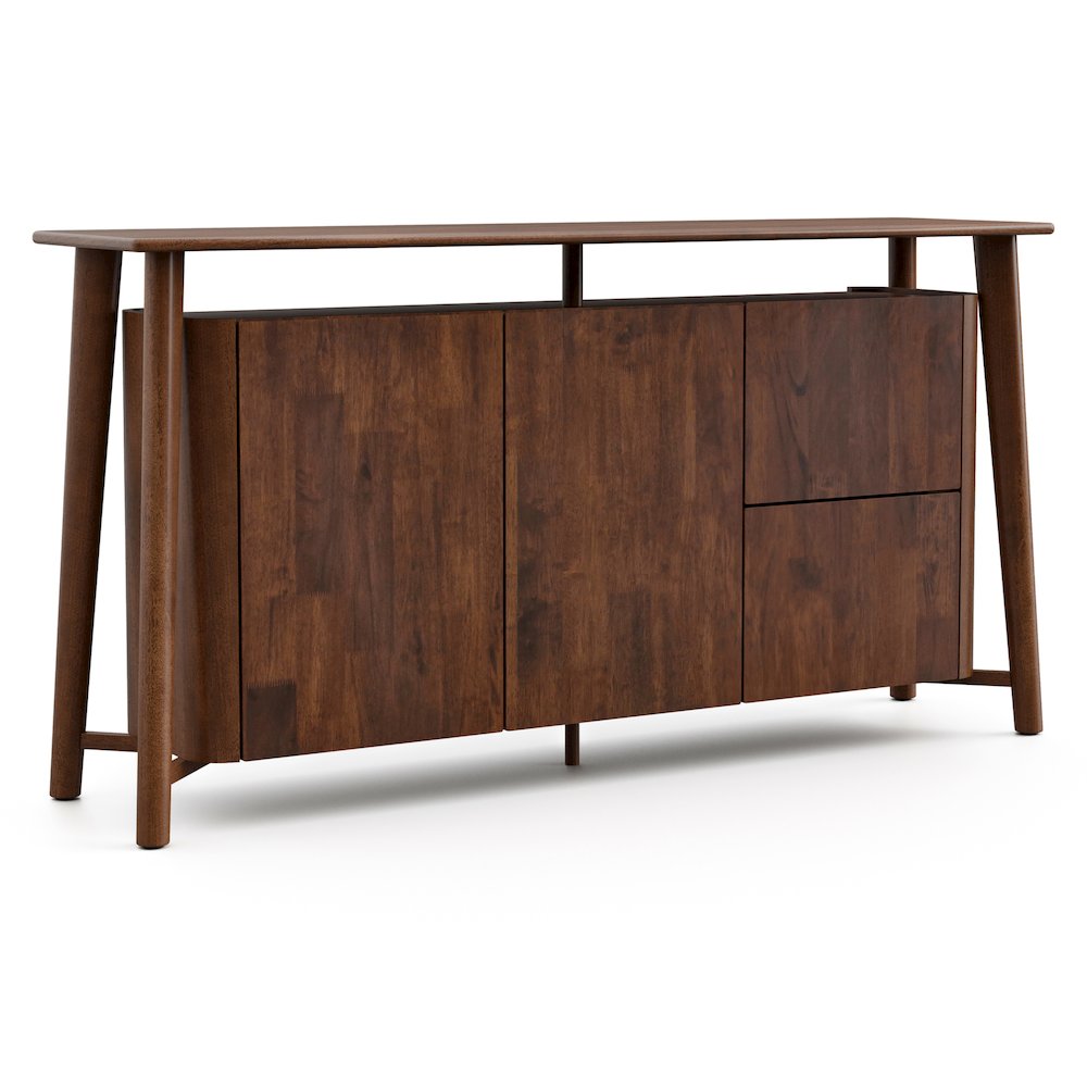 Pradan Rich Walnut Solid Wood 2-Drawer Dining Server. Picture 1