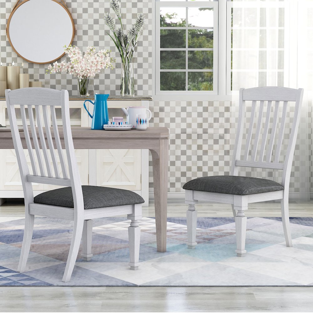 Cassie Wood Padded Dining Chair in Antique White (Set of 2). Picture 4