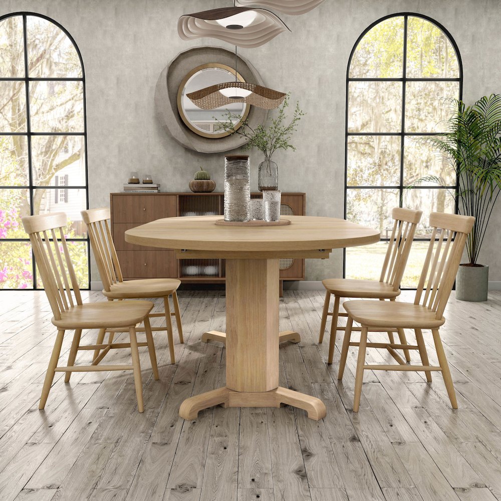 Keyana 5-Piece Solid Wood Dining Table Set in White Oak. Picture 5