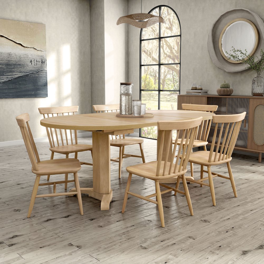 Keyana 7-Piece Solid Wood Dining Table Set in White Oak. Picture 4