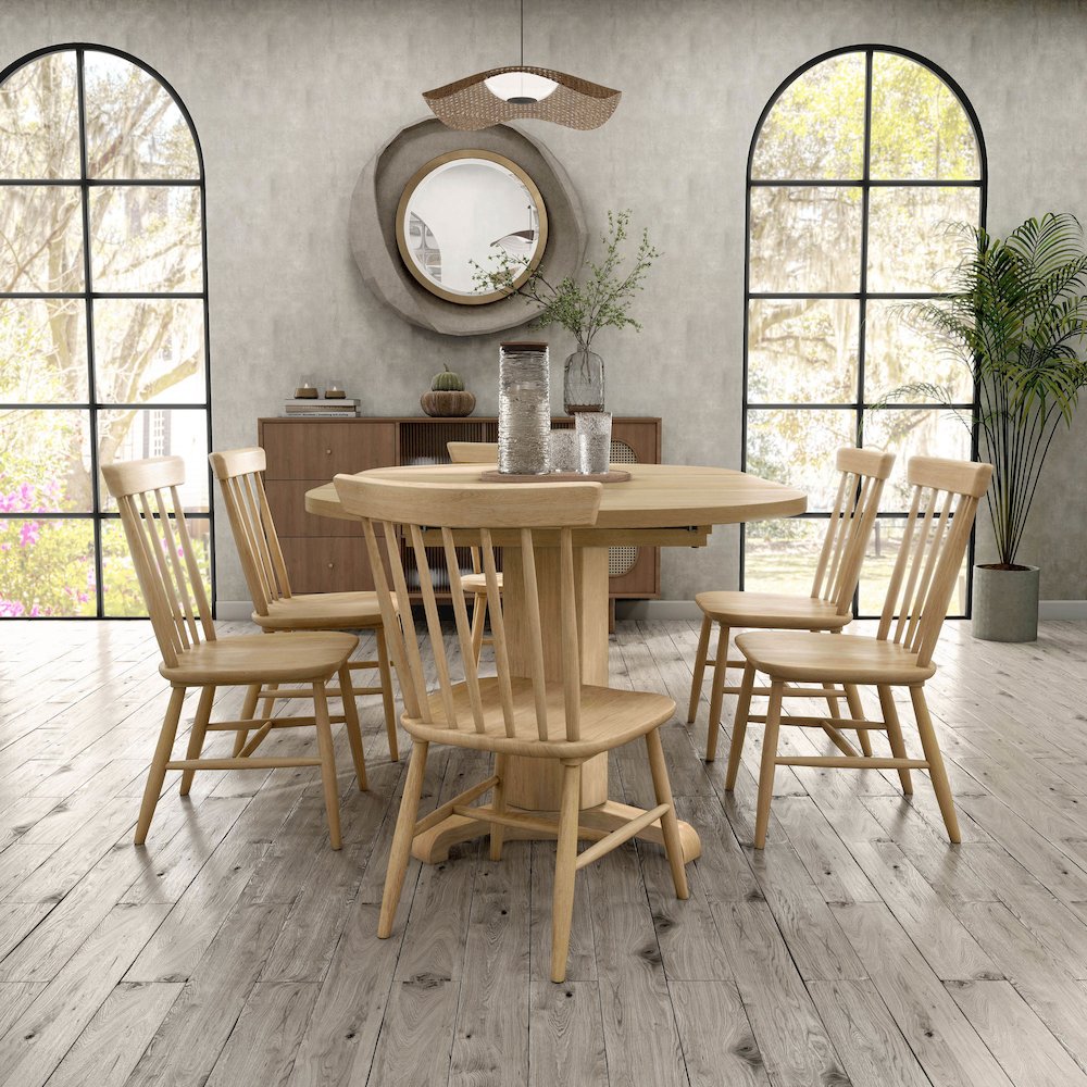 Keyana 7-Piece Solid Wood Dining Table Set in White Oak. Picture 5