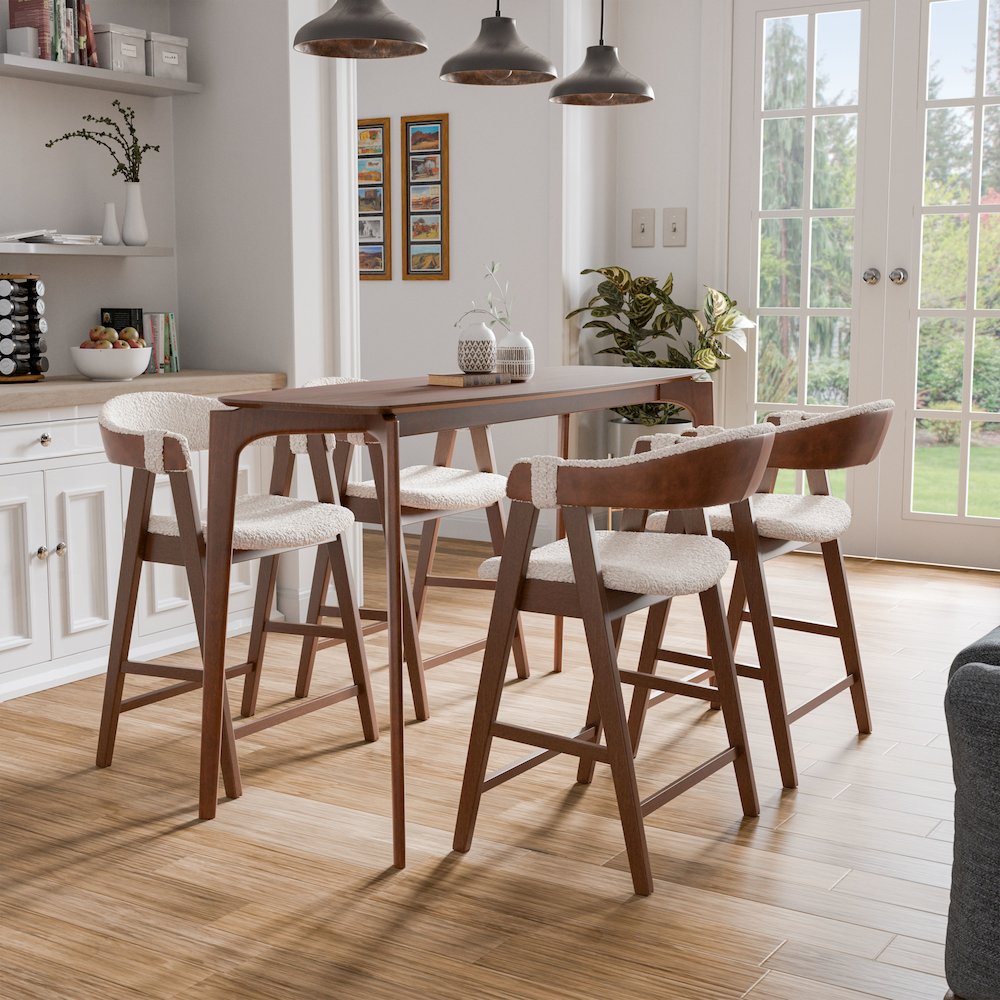 Alara 5-Piece Walnut Solid Wood Counter Dining Table Set. Picture 2