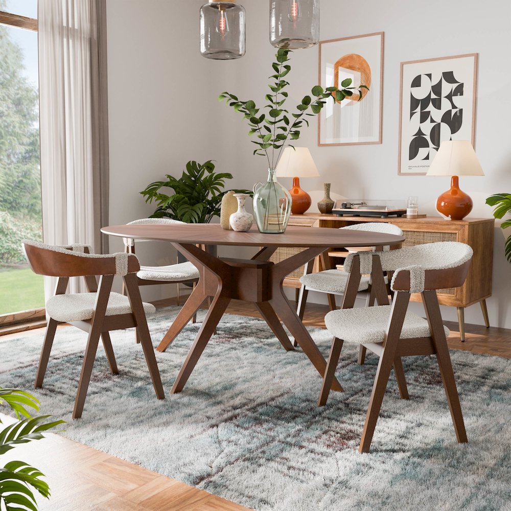 Demase 5-Piece Walnut Solid Wood Dining Table Set. Picture 4