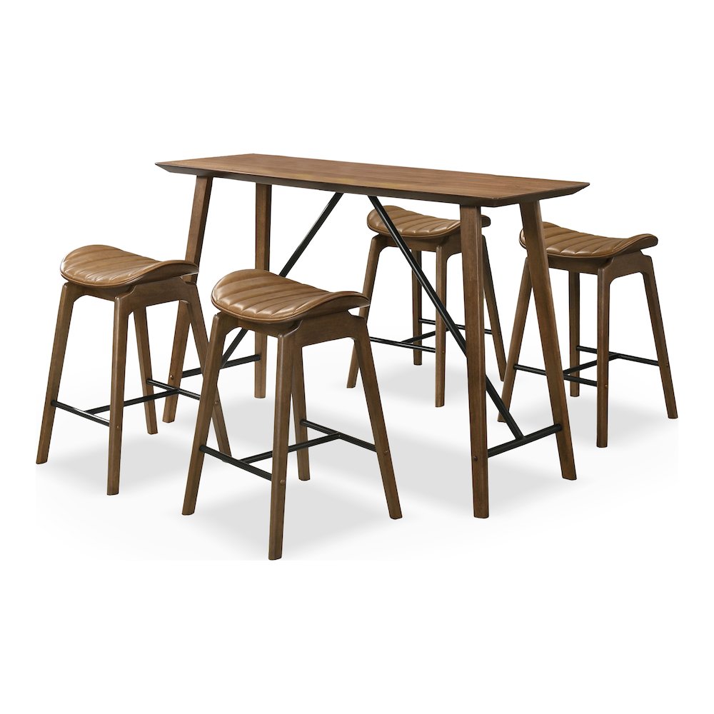 Hemat 5-Piece Walnut Wood Counter Height Dining Table Set. Picture 1