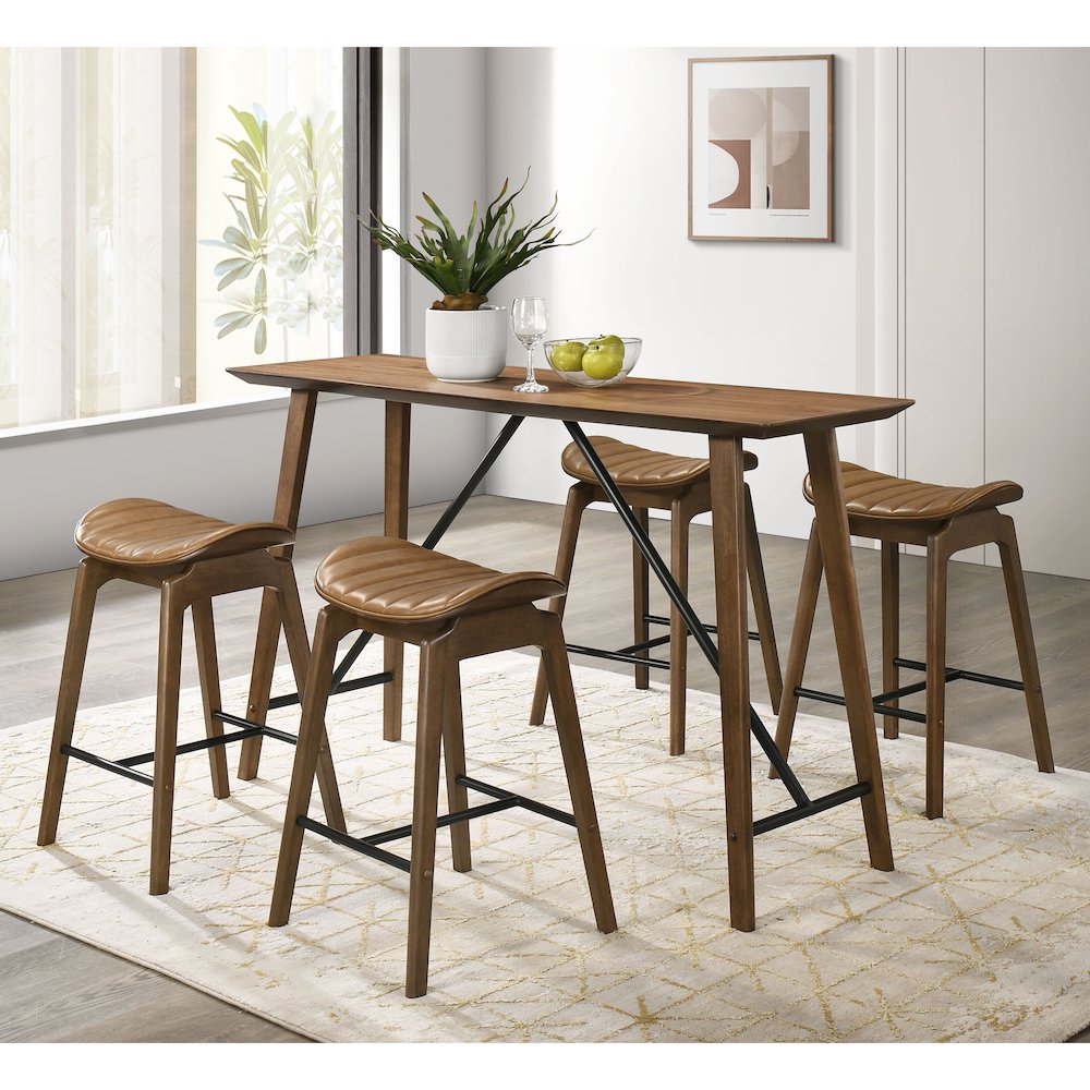 Hemat 5-Piece Walnut Wood Counter Height Dining Table Set. Picture 4