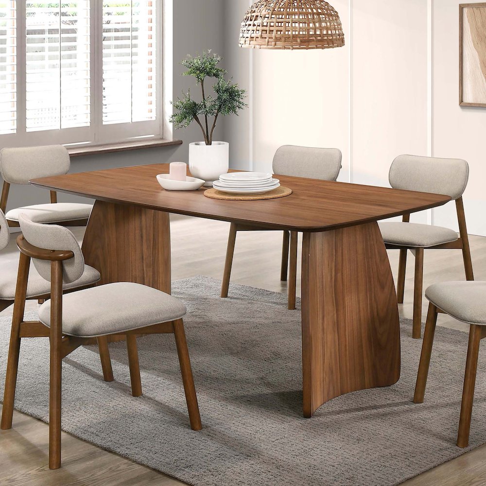 Furniture of America Haukea Mid-Century Modern Walnut Wood Dining Table. Picture 4