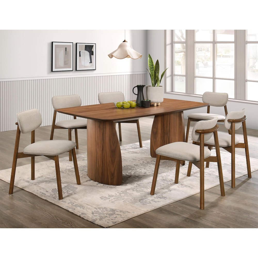 Furniture of America Haukea Mid-Century Modern Walnut Wood Dining Table. Picture 5