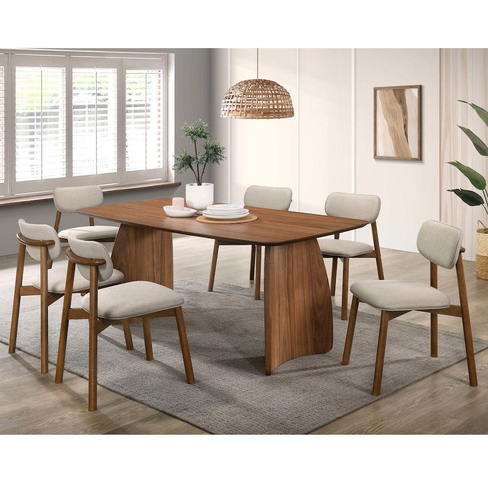 Haukea 7-Piece Walnut Wood Dining Table Set. Picture 1
