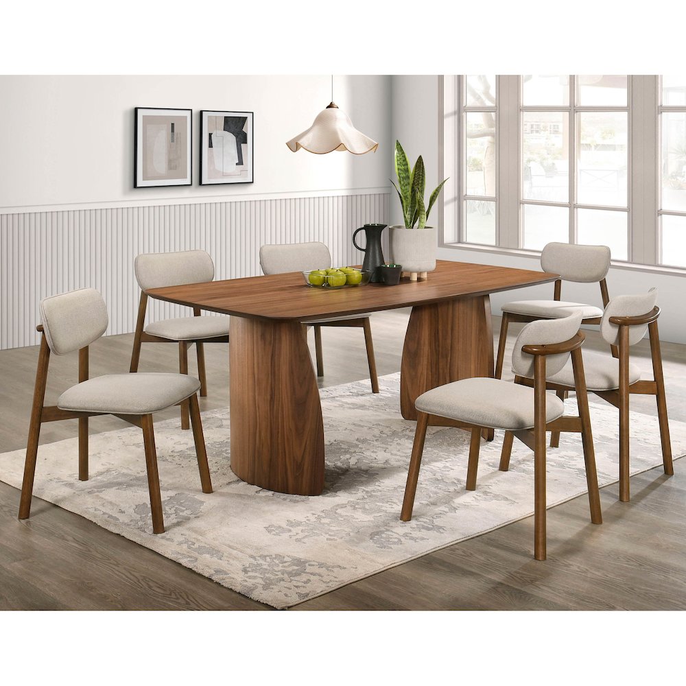 Haukea 7-Piece Walnut Wood Dining Table Set. Picture 2