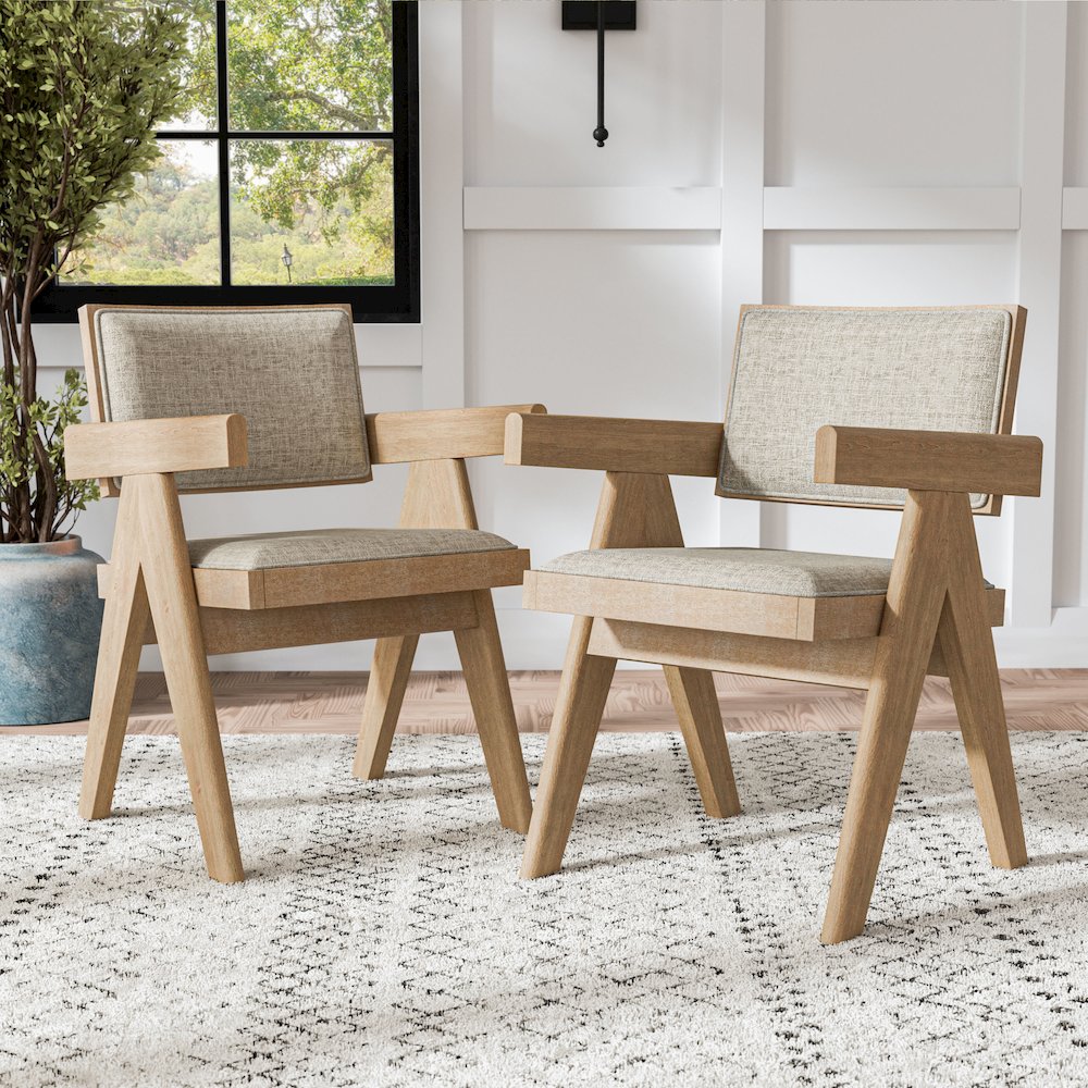 Oldbury Wood Dining Arm Chair in Natural Oak (Set of 2). Picture 4