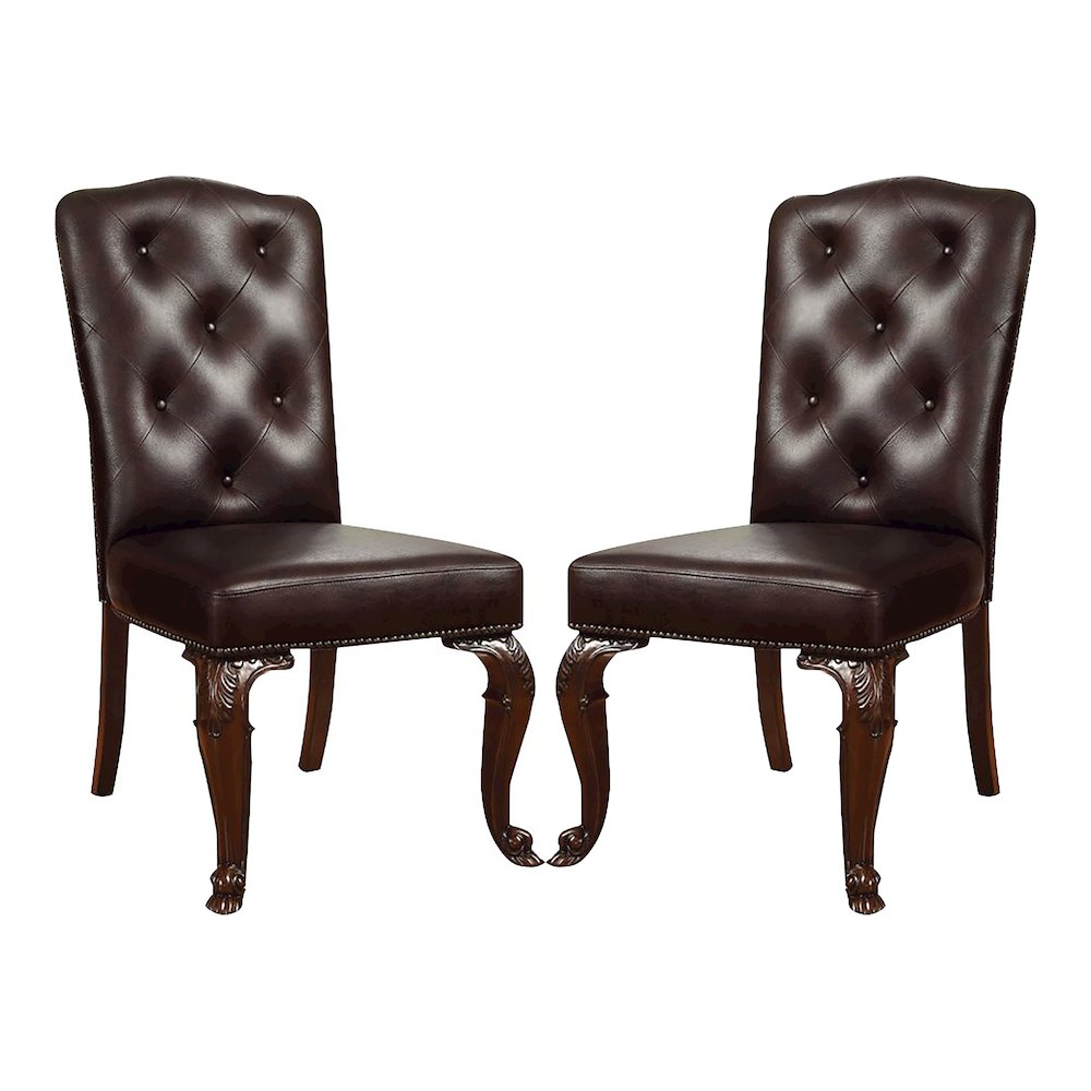 Ramsaran Faux Leather Dining Chair in Brown Cherry (Set of 2). Picture 1