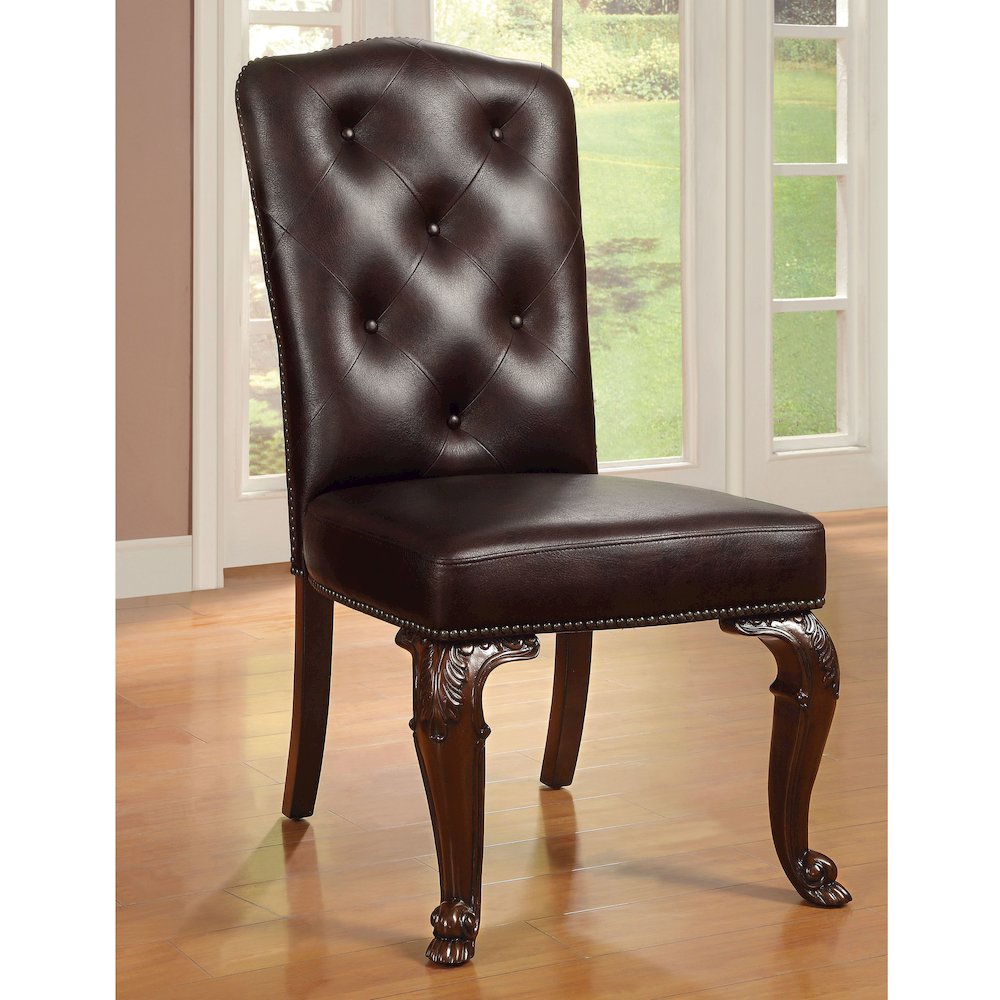 Ramsaran Faux Leather Dining Chair in Brown Cherry (Set of 2). Picture 3