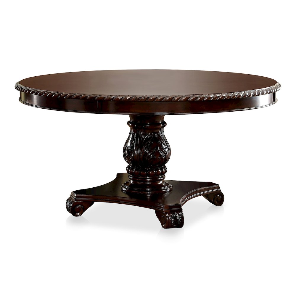 Ramsaran Wood Pedestal Round Dining Table in Brown Cherry. Picture 1