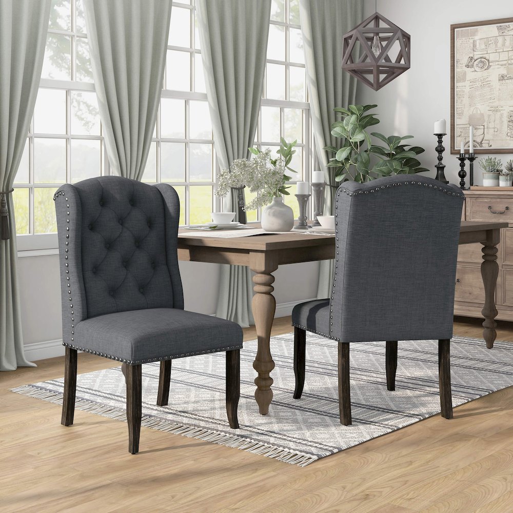 Sinuata Fabric Tufted Side Chair in Grey (Set of 2). Picture 4
