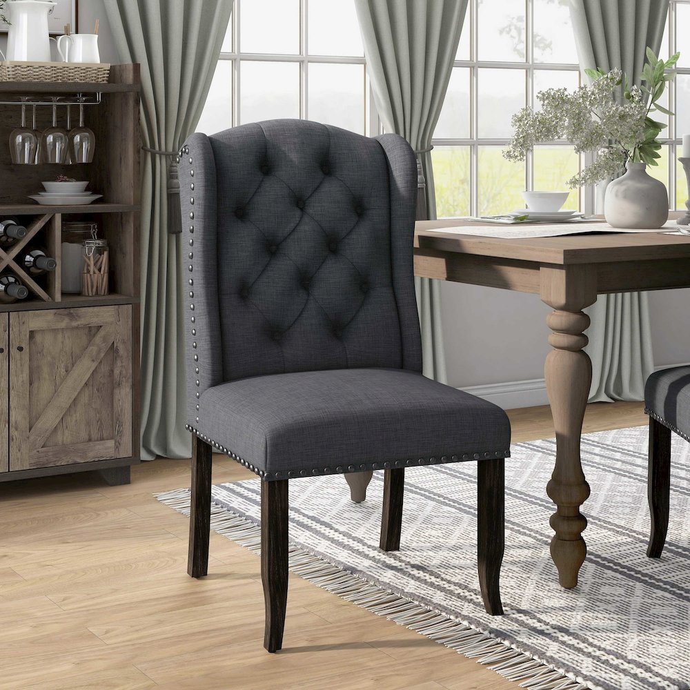 Sinuata Fabric Tufted Side Chair in Grey (Set of 2). Picture 5