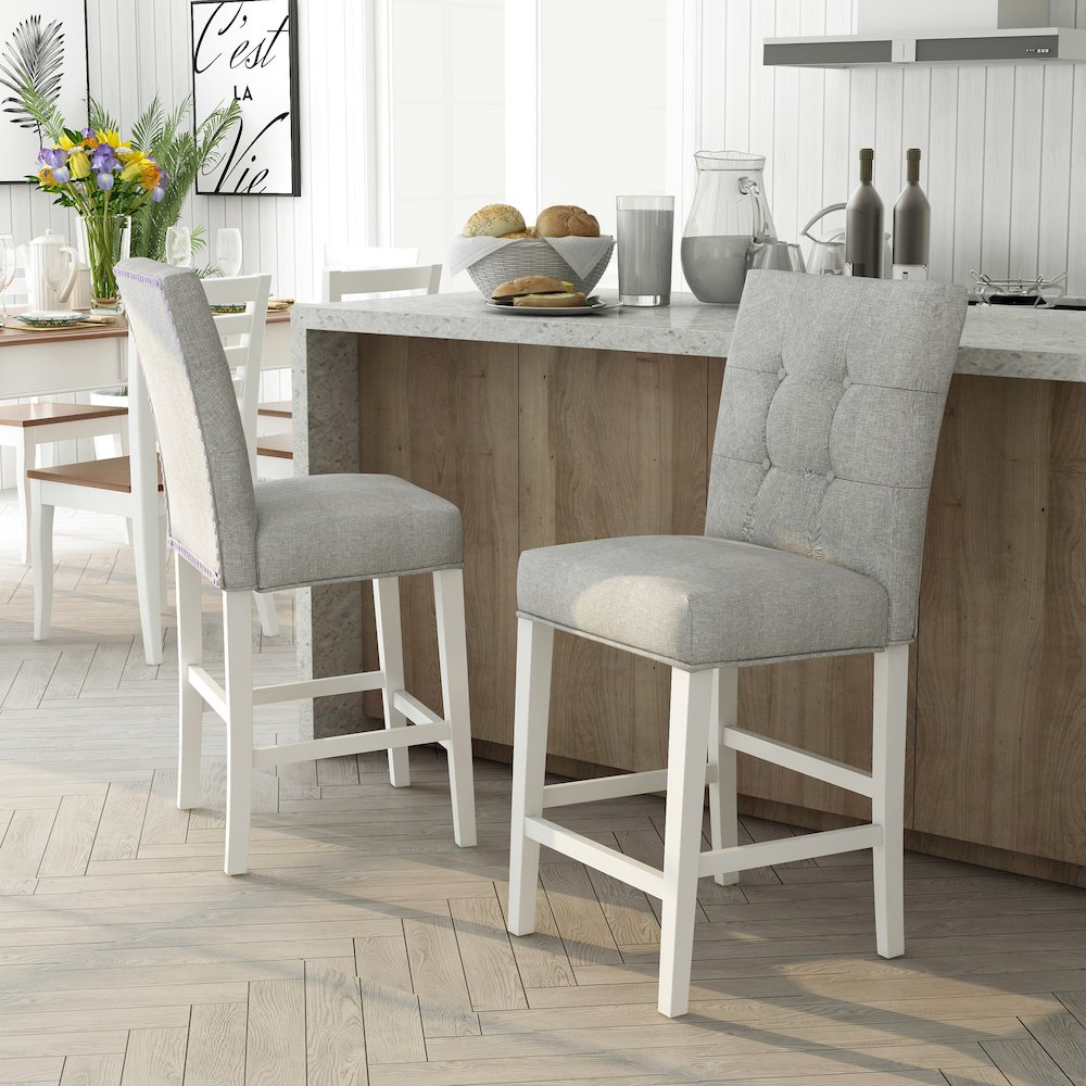 Ronan Antique White Fabric Counter Stool (Set of 2). Picture 4
