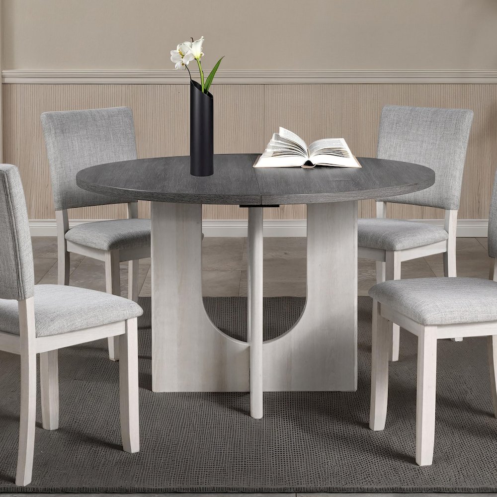 Zephyra Modern 47-inch Wood Grey Round Compact Dining Table. Picture 3