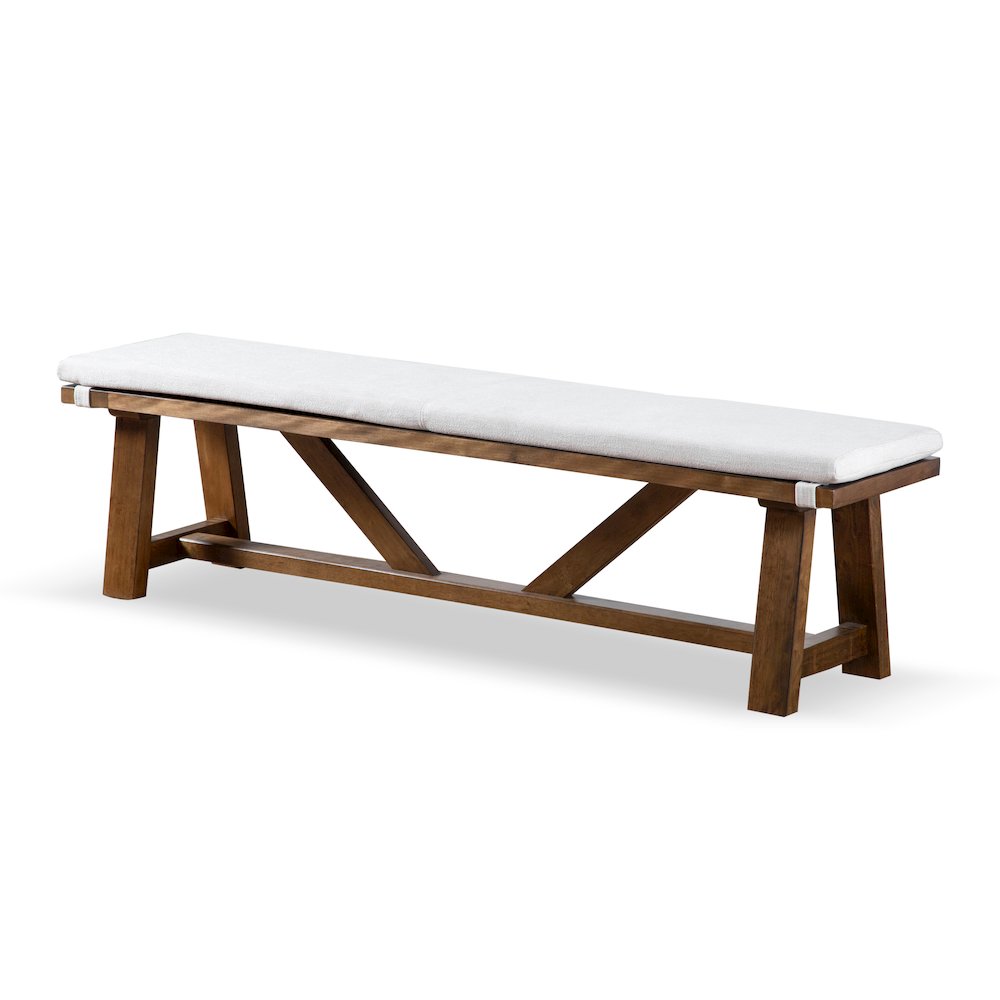 Zephyrine Padded Fabric and Wood Dining Bench in Brown. Picture 1
