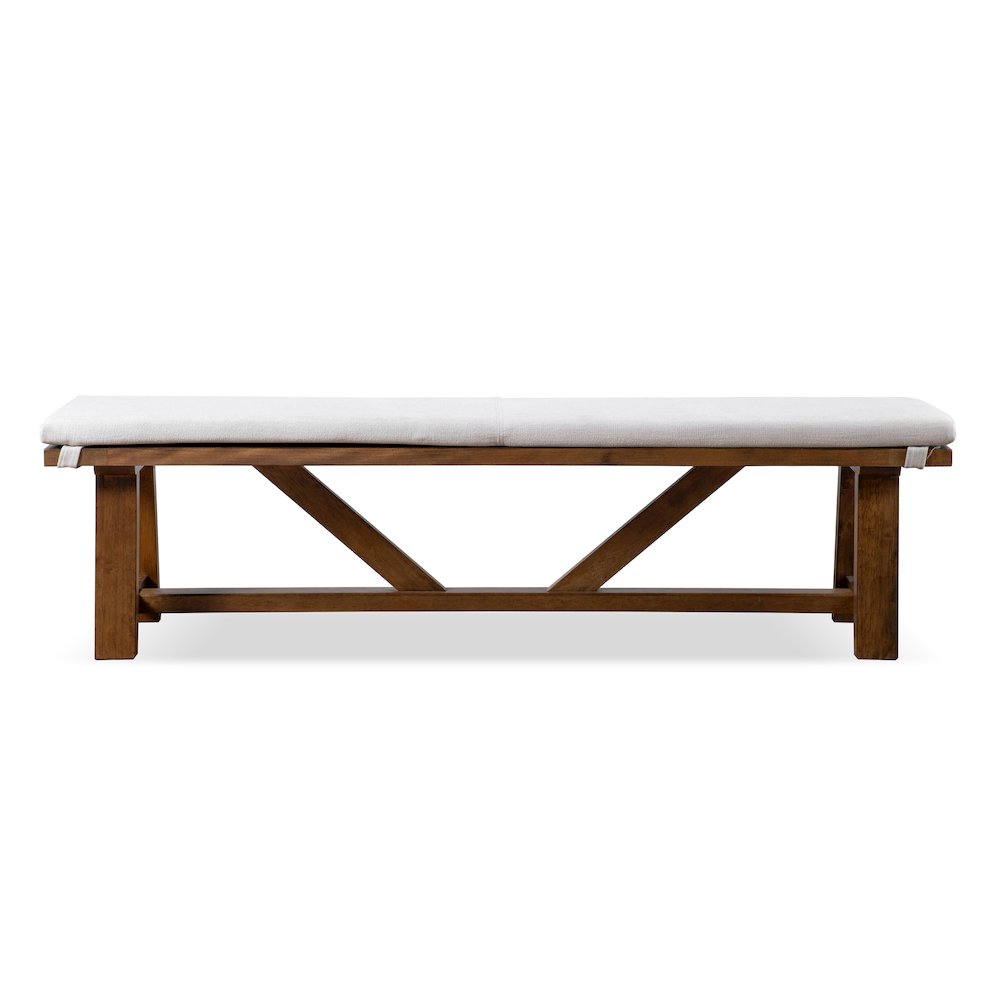 Zephyrine Padded Fabric and Wood Dining Bench in Brown. Picture 2