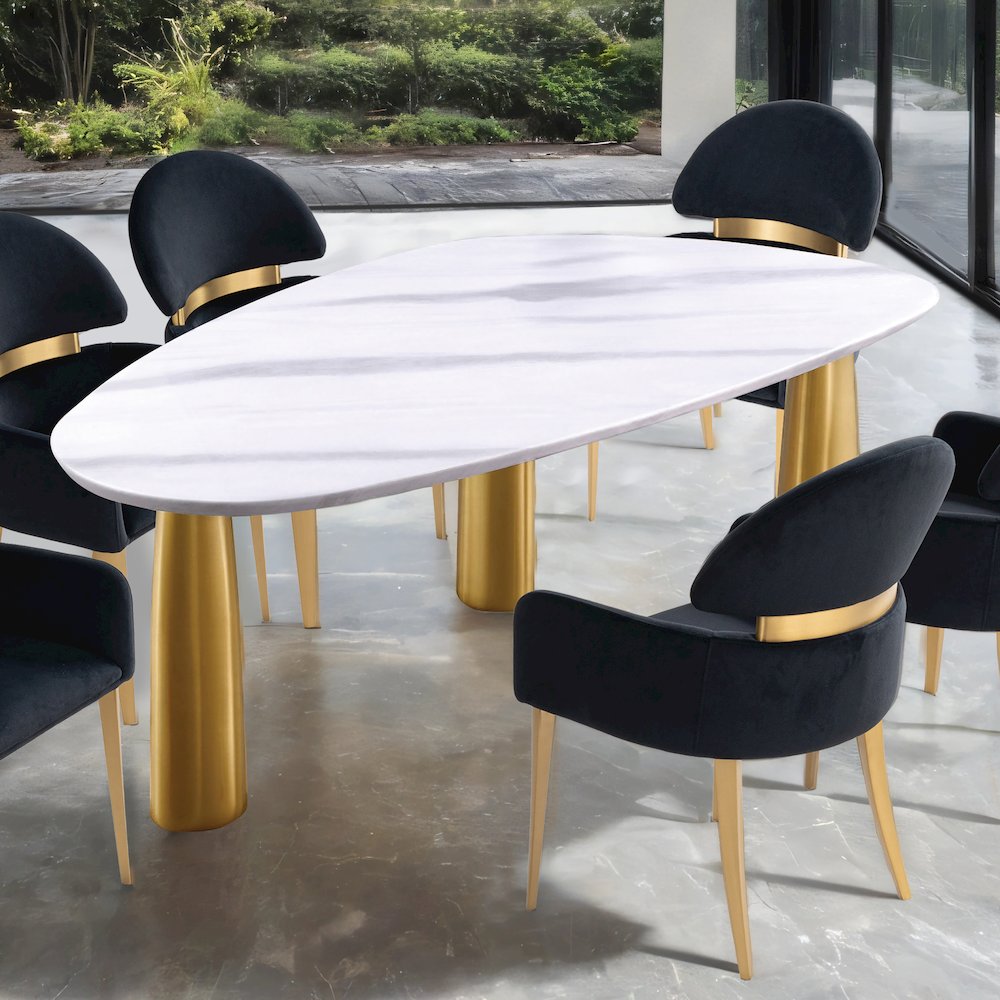 Bexar White Sintered Stone Top Oval Dining Table. Picture 4