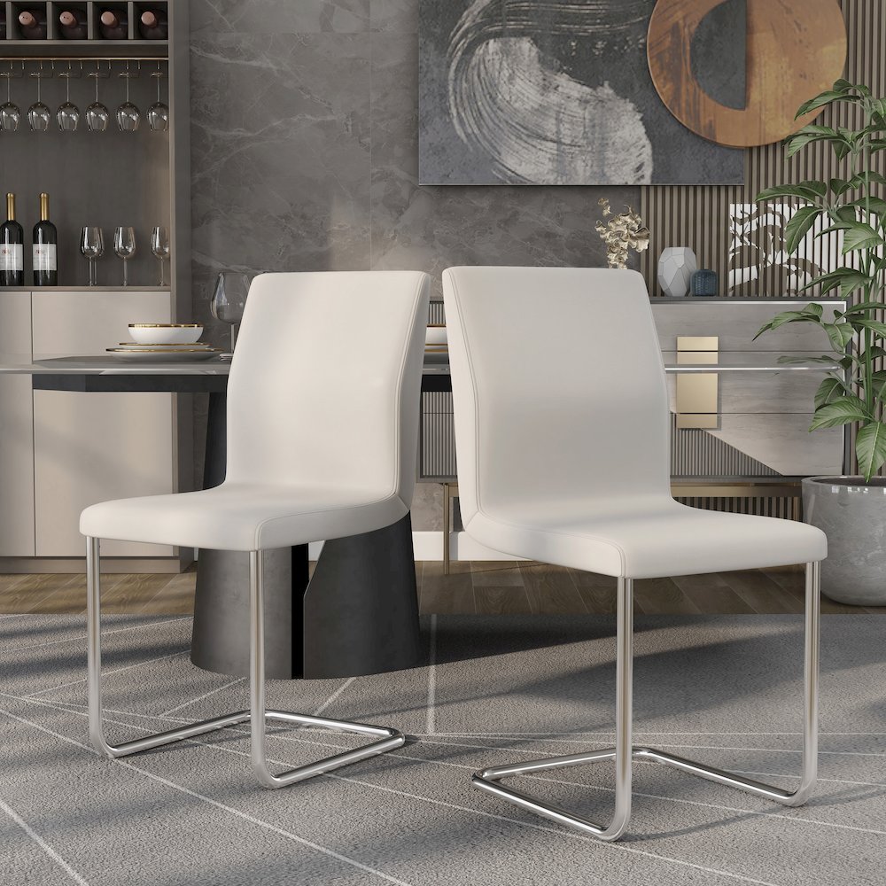 Moya Faux Leather Dining Chair in White (Set of 2). Picture 3