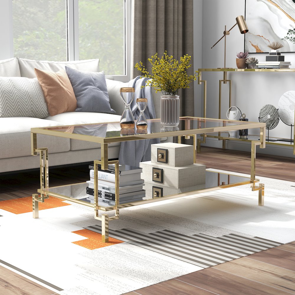 Anaheim Metal 1-Shelf Coffee Table in Gold Champagne. Picture 4