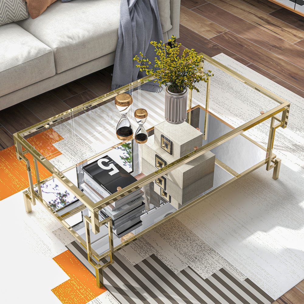 Anaheim Metal 1-Shelf Coffee Table in Gold Champagne. Picture 5