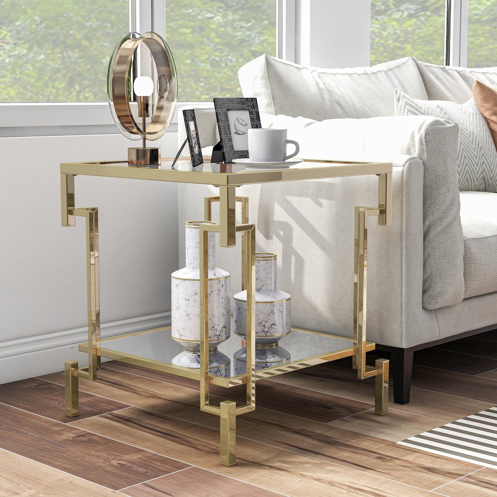 Anaheim Metal 1-Shelf End Table in Gold Champagne. Picture 3